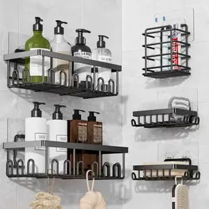 5-Pack Shower, Rustproof Stainless Organizer for with Large Capacity, No Drilling with Soap Toothbrush Holder for Black