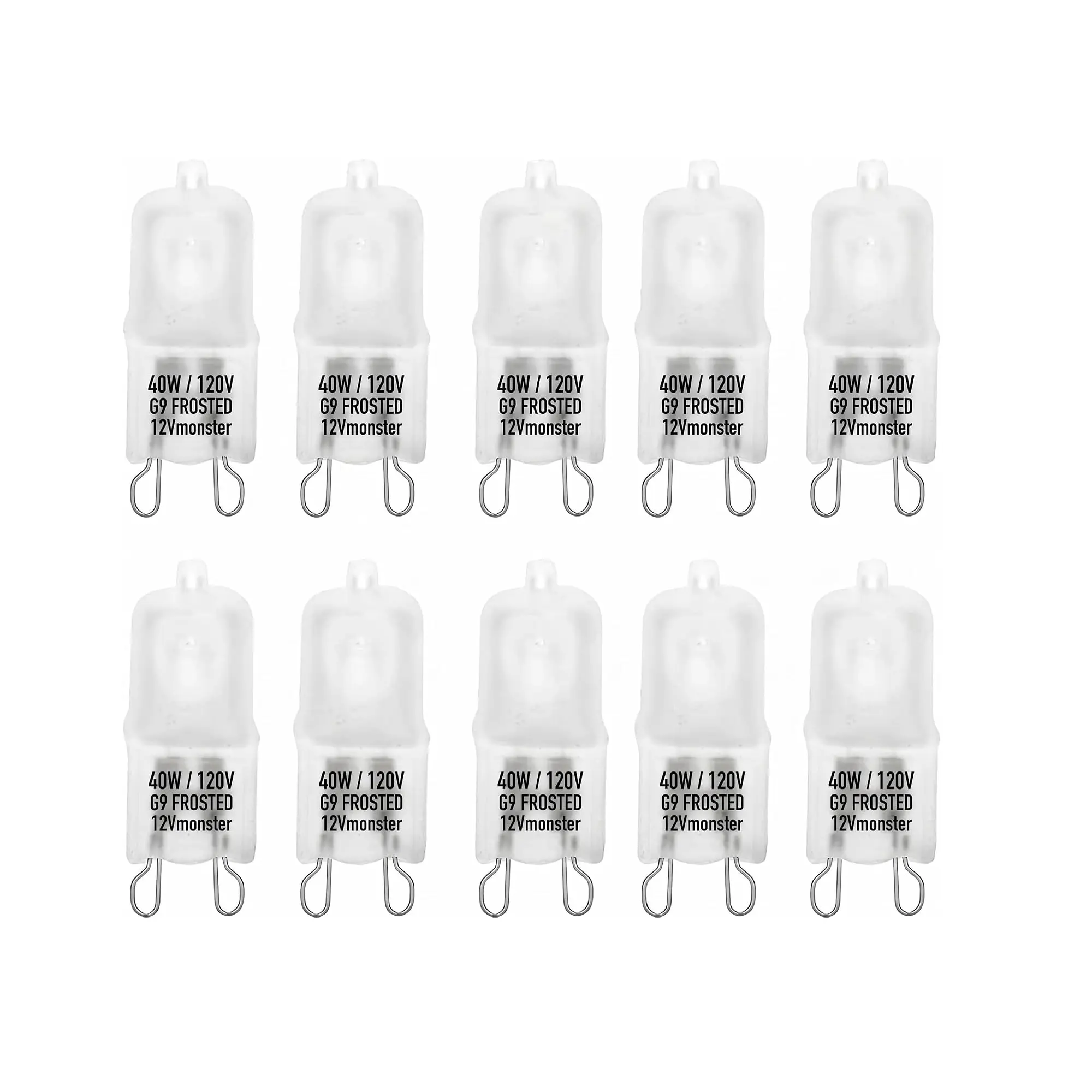 G9 40W Halogen Bulbs 120V, T4 Loop Pin Base (NOT G8), Frosted Warm White 2700K, Dimmable Light Bulb for Oven, Range Hood, Vanity & Pendant Lights (10-Pack)