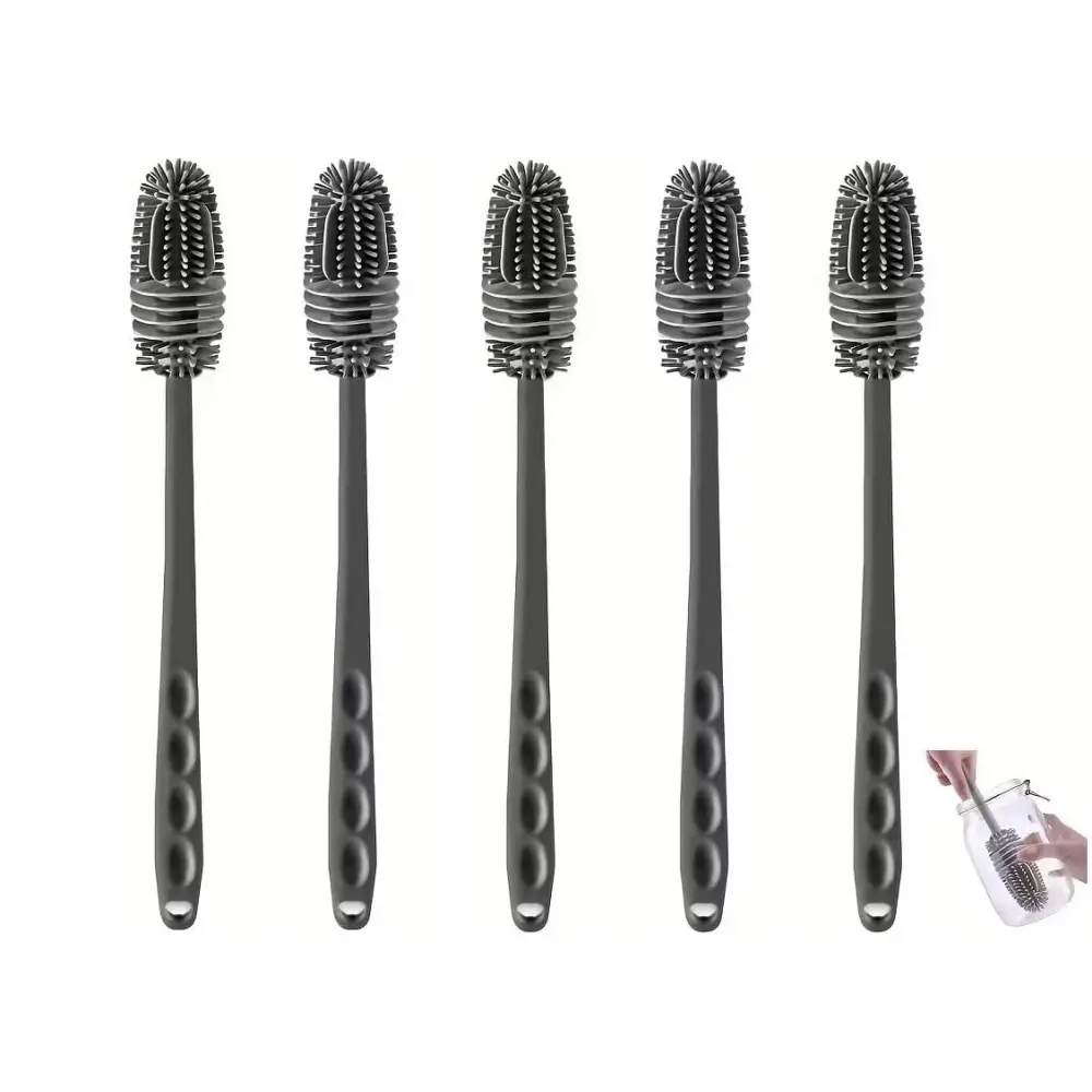 5-piece long-handled silicone cleaning brush, Bottle Brush Cleaner, suitable for cleaning baby bottles, water bottles, vases, and glassware 12.5-inch. Especially suitable for cleaning bottles with smaller openings. Bottlewasher
