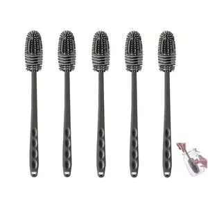 5-piece long-handled silicone cleaning brush, suitable for cleaning baby bottles, water bottles, sports water bottles, vases, and glassware of 12.5-inch size. Especially suitable for cleaning bottles with smaller openings.
