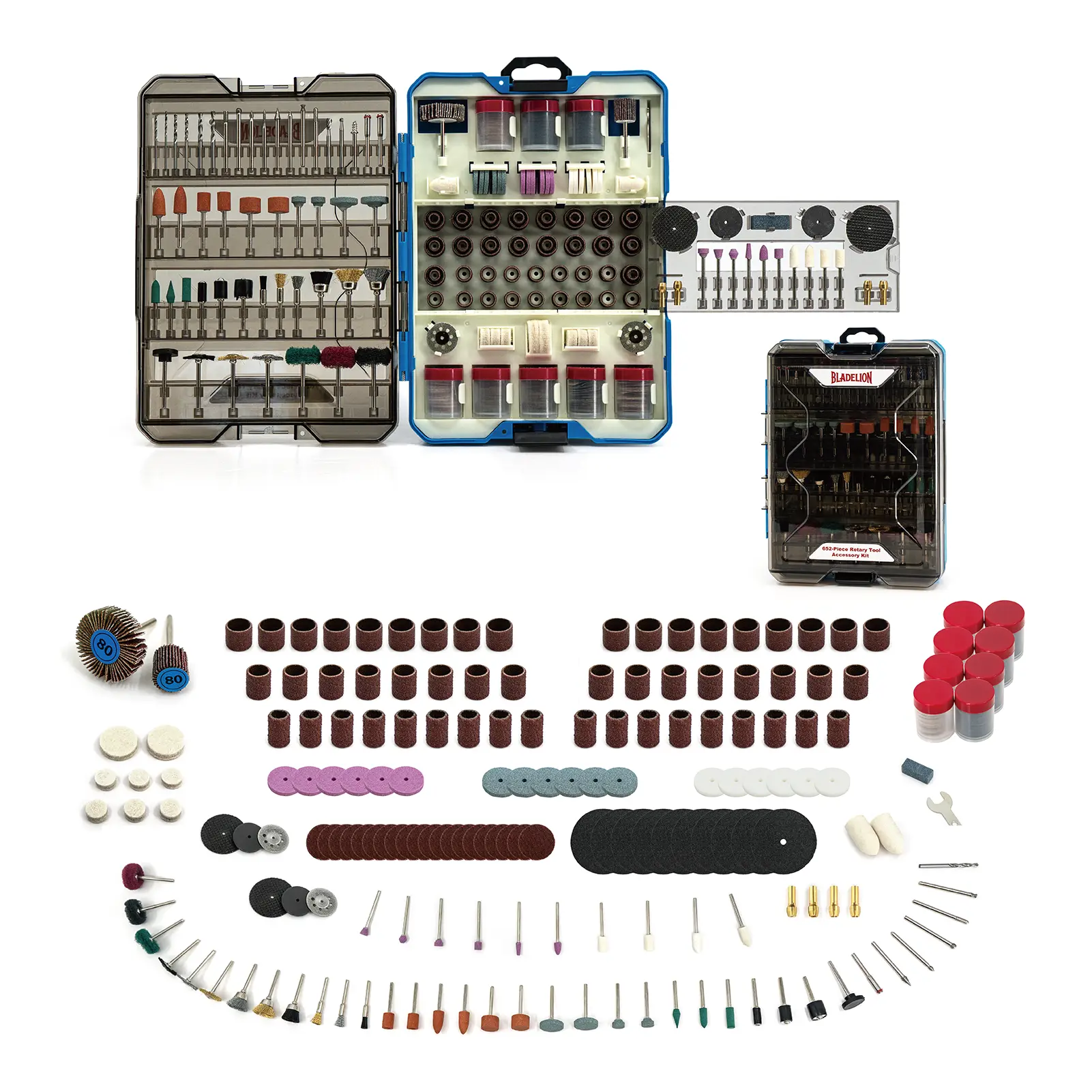 BLADELION 652PCS Rotary Tool Accessories Kit, 1/8" Shank Rotary Tool Bits | Universal Attachments for Easy Cutting, Sanding, Grinding, Carving, Polishing, Drilling and Engraving