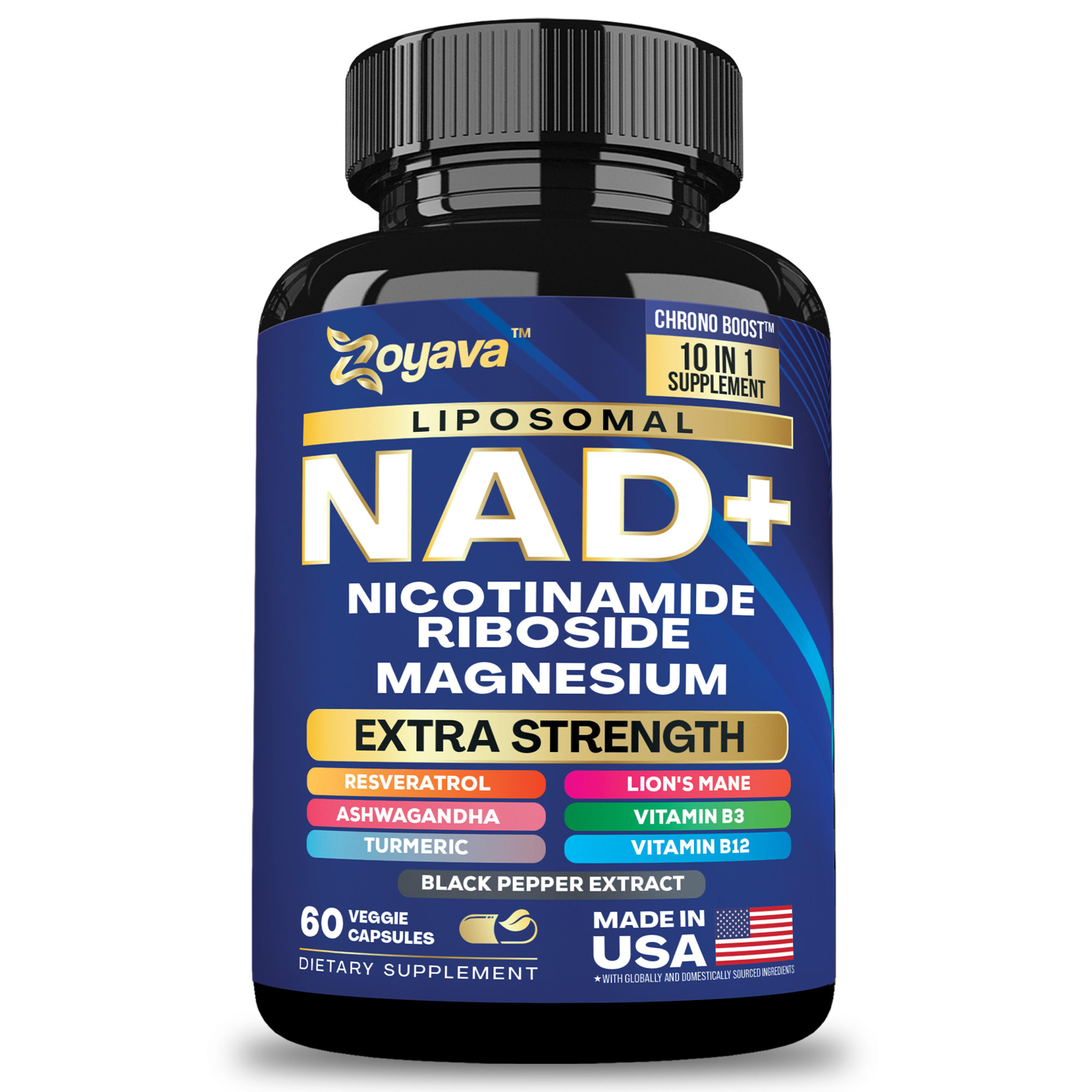 Zoyava NAD Supplement - Skin Aging Support All-in-One Dietary Supplement with Nicotinamide Riboside, Magnesium, & 7 Extr