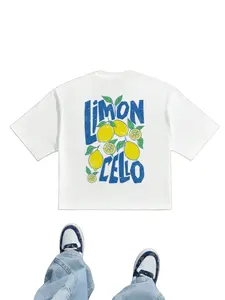 Vintage Distressed Limoncello Lemon Print Short Sleeve Tee, American Street Style Loose Drop Shoulder, Summer Fresh Fruit Pattern T-Shirt