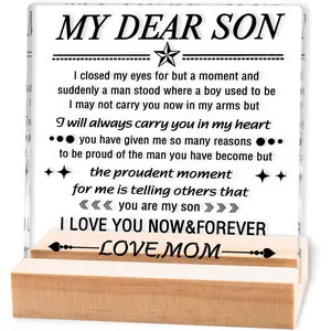 Son Gifts from Mom Gifts for My Sons Unique Acrylic Desk Plaque Sign Mother Son Gift Birthday Graduation Adult Inspirational Gifts for Sons