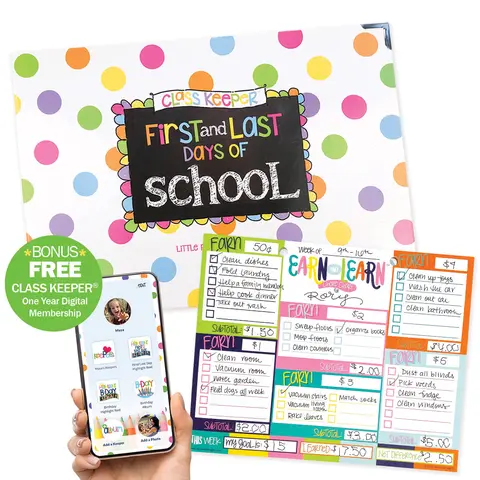Class Keeper® School Days Memory Book & Chore Chart Binder Kit - Bonus Mobile App Access, Paper Keepsake Album for Preschool+, Simple Stylish, 2 Styles, Back to School Supply, Accountability-Life Skills Tool for Saving/Spending Milestone Capture