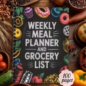 Weekly Meal Plan and Shopping List Organizer Notebook, Dateless Spiral Bound Planner, Kitchen Planning Log, Color Coded Food Tracking Pages, A5 Size