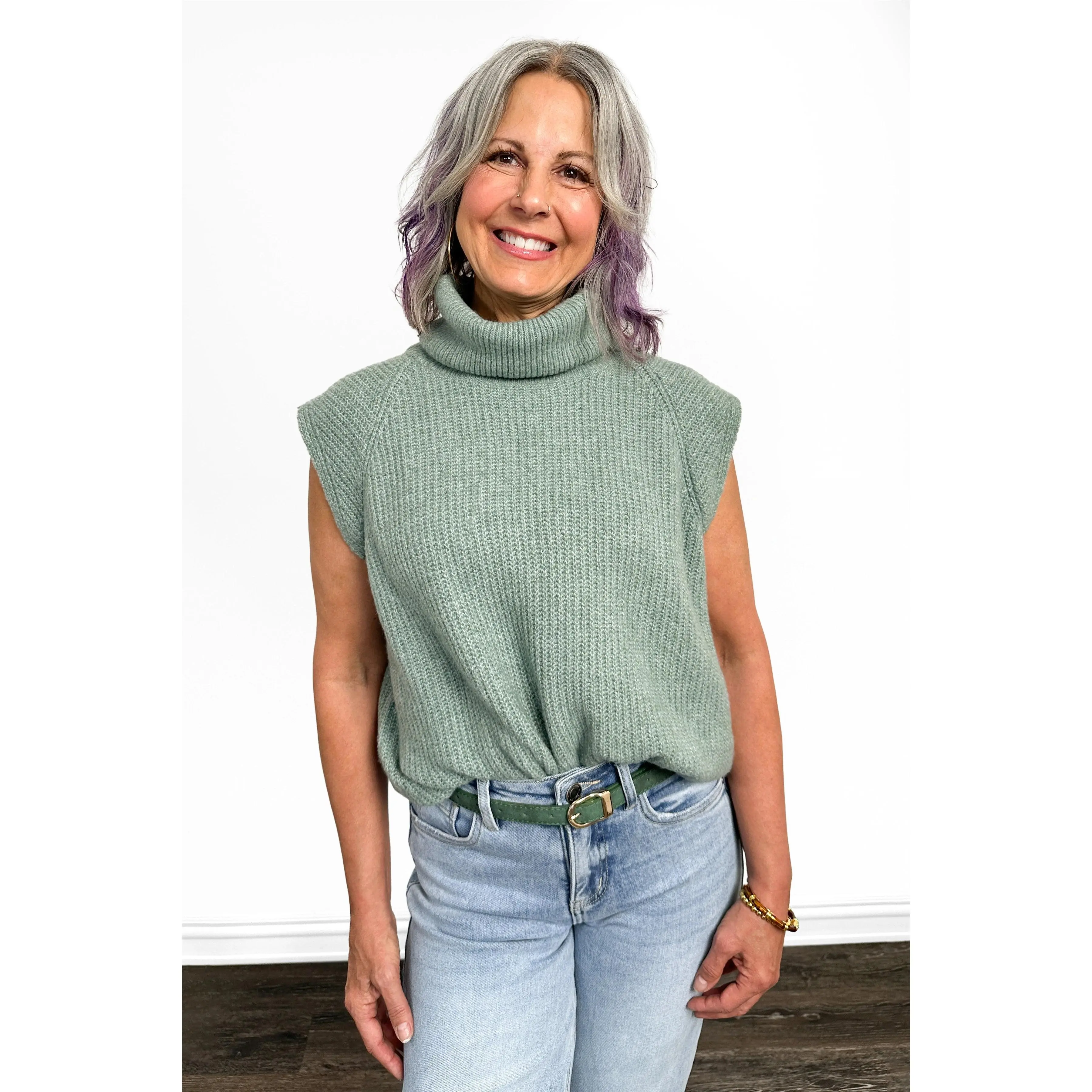 Women's Ribbed Turtleneck Sleeveless Sweater Vest by Ava Lane