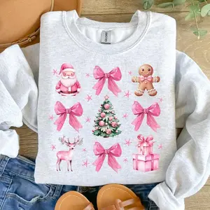 Pink Bow Christmas Shirt, Coquette Santa Sweatshirt