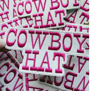 4” COWBOY HAT in White & Pink -  Embroidered Hat Patch
