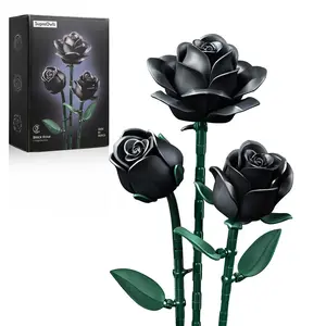 Supreowls Three-branched Black Rose Mini Bouquet Set (3 Stems) – Eternal Flower Set for Adults, DIY Romantic Gothic Decor for Desk or Shelf, Unique Valentine's or Mother's Day & Christmas Gift