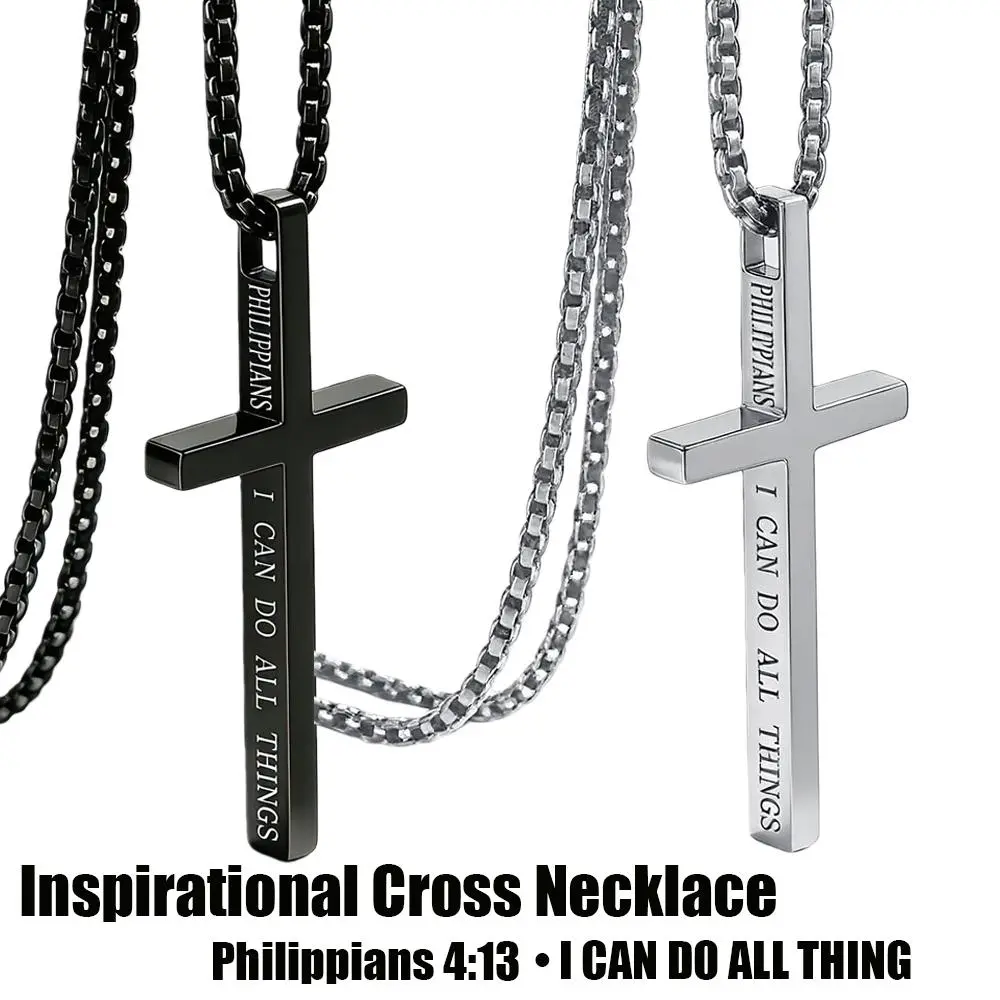 Christian Philippians 4:13 Stainless Steel Cross Pendant Necklace, Chain Jewelry for Religious Accessory Enthusiasts, Daily Wear Faith Jewelry