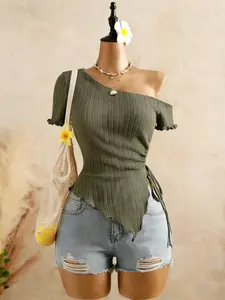 Women's Casual Knit Sweater, Side Adjustable Drawstring Waist Design, Round Neckline, Soft & Cozy Fabric, Perfect for Daily Wear, Womenswear, Knitwear, Fit