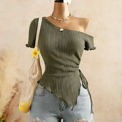 Women's Casual Knit Sweater, Adjustable Side Drawstring Waist Design, Round Neck Top, Soft and Cozy Knitwear, Perfect for Daily Wear, Womenswear
