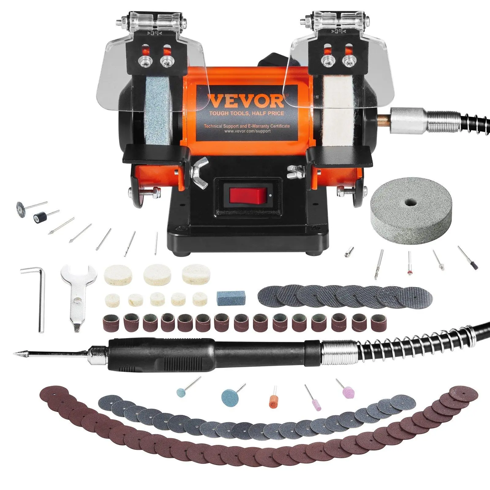 【Backtoschool】VEVOR Rotary Buffer Polisher, Bench Polishing Tool for Metal, Jewelry, Wood, Plastic - 3590RPM, Wool & Abrasive Wheels, 100 Buffer Polishing Tools for DIY Projects, Punching