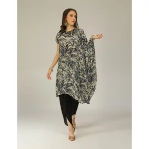 Raya Black Digi Half Kaftan Tunic With Dhoti Pants