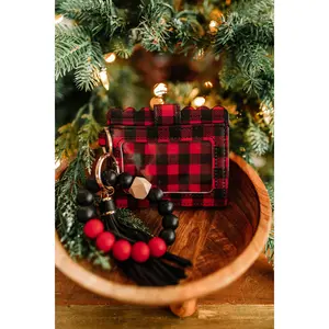 Beaded Wristlet Wallet in Buffalo Plaid