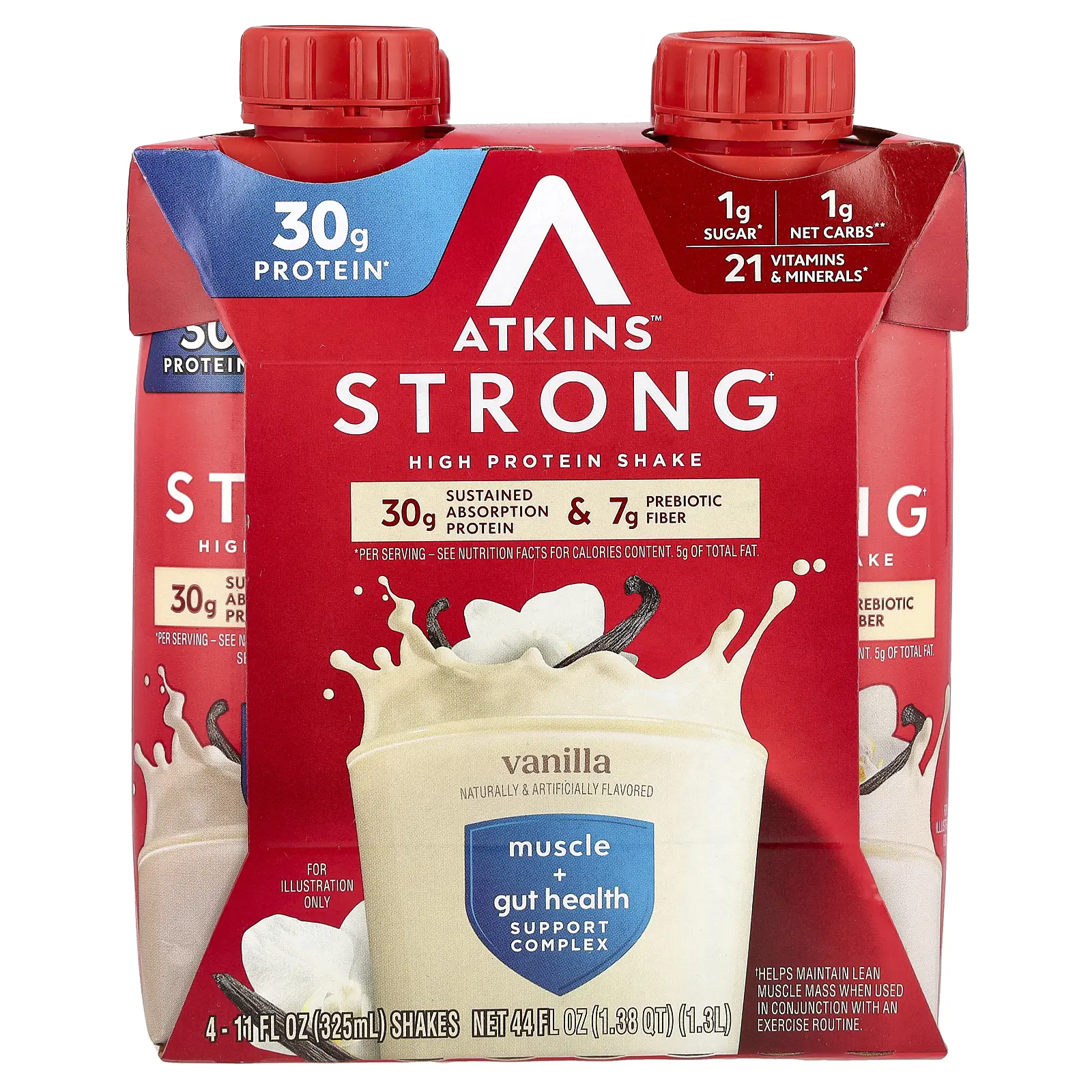 Atkins Strong, High Protein Shake, Vanilla, 4 Shakes, 11 fl oz (325 ml) Each Atkins Strong, High Protein Shake, Vanilla, 4 Shakes, 11 fl oz (325 ml) Each