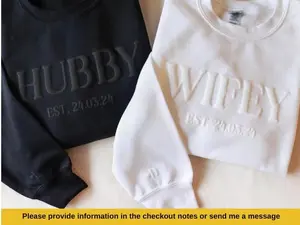 Personalized Wifey & Hubby Puff Sweatshirt, Personalized Tee, Wedding Gift, not set