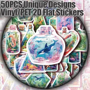 50PCS Underwater World in a Bottle Aesthetic Stickers Pack, Cute Mini Ocean Scene Illustration Vinyl Stickers for Scrapbooking, Journal, Planner, Album, Laptop, Water Bottle, Phone Case, DIY Craft Decoration, Gift Wrapping, Packaging Labels