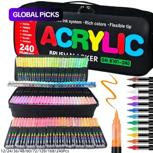 Acrylic Brush Marker, Acrylic Markers, Acrylic Marker Pens, Water-based Diy Multifunctional Marker Pen for Paper, Rock, Glass, Ceramic, Canvas, Art Painting Marker Pen, Drawing Markers for Students, School Office Supplies #GLOBAL PICKS