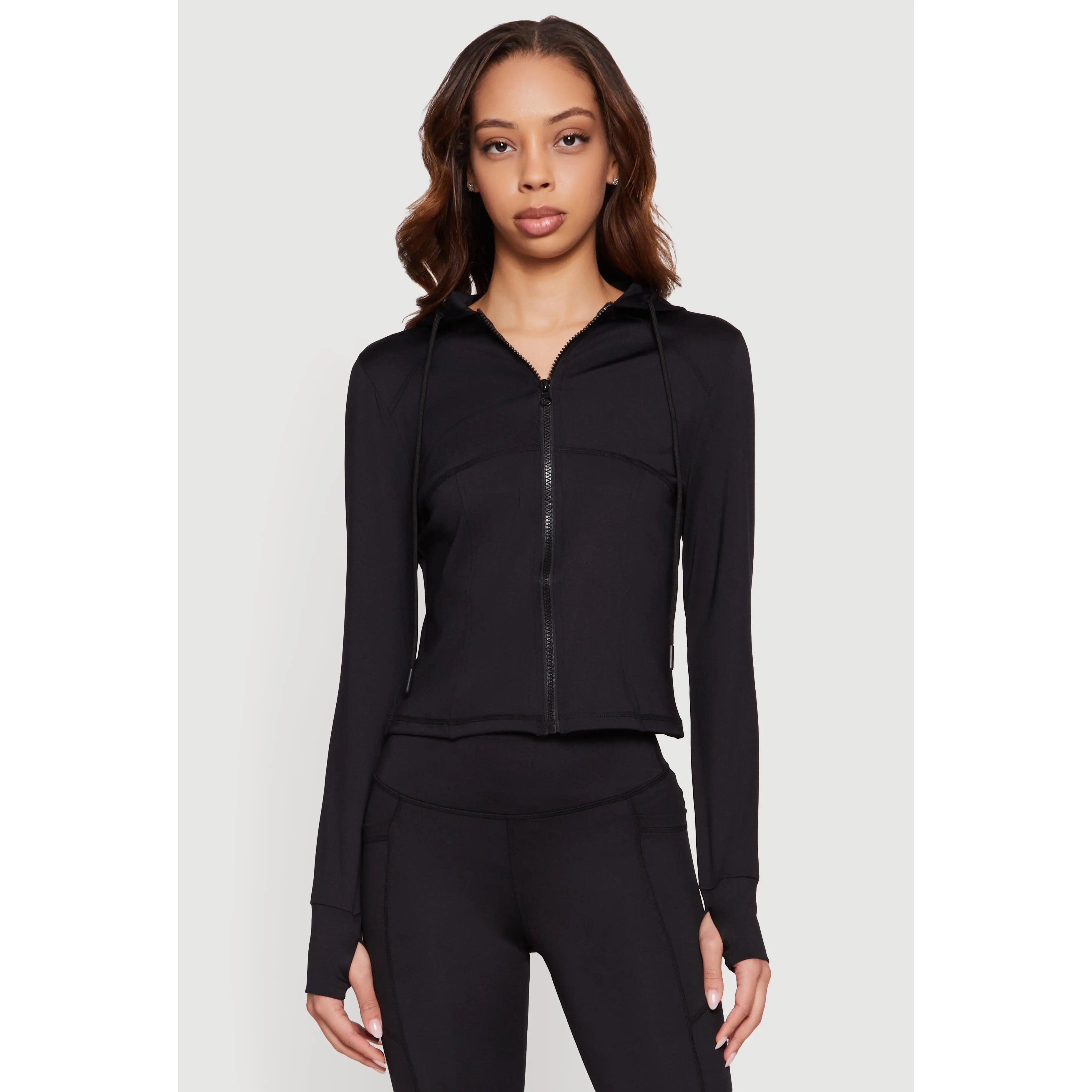 Long Sleeve Zip Front Hooded Active Jacket