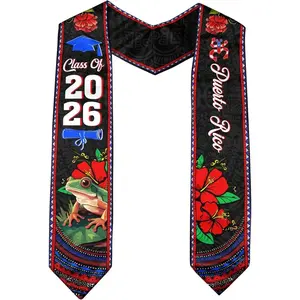 EastJia Made in USA 2026 Puerto Rico Graduation Stole, Puerto Rico & USA Flag Graduation Sash for Class of 2026, Elegant Reusable Washable Polyester Graduation Stole, Ideal Ceremony Gift for International Graduates