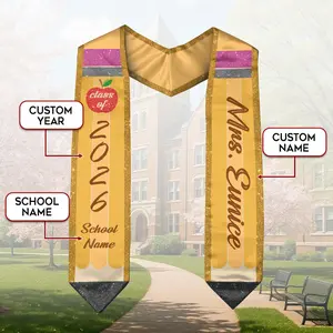 Teacher Graduation Stole Custom Name School Details, Class of 2026 Pencil Theme Sash, Unique Gift for Educator Ceremony Wear