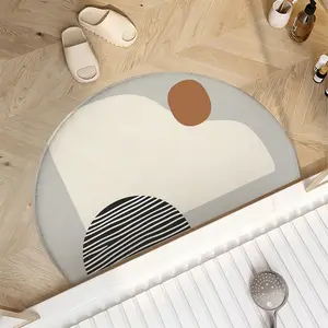 Geometric Vintage Half Round Faux Wool Bathroom Mat, Quick Dry Anti-Fade, Non-Slip for Bathtub and Sink, Multiple Sizes