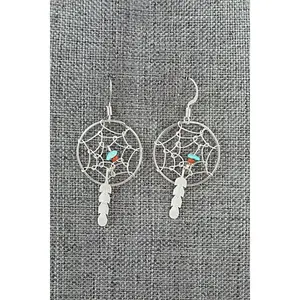 Turquoise, Coral & Sterling Silver Earrings - Helena Yazzie