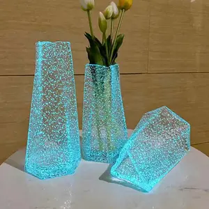 Geometric Aesthetic Night Glow Triangle Vase, Hammered Glass Desktop Ornament, Home Wedding Decoration, Aurora Atmosphere Essential