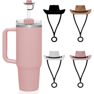 Silicone Cowboy Hat Straw Covers Cap Compatible with Stanley Cup 30 40 oz, 4 Pack Cute Straw Toppers Straw Tip Covers Dust Proof Straw Caps for Man Woman for Traveling, Picnicking, Fitness, Party