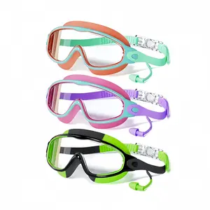 Three-Piece Swimming Goggles Set for Kids, Anti-Fog UV Protection Wide View, Earplugs & Nose Clips Included, Suitable for Boys & Girls 4-12