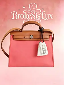 Pre-owned HERMÈS Herbag 31 Tote Bag in Pink Canvas & Natural Barenia Leather