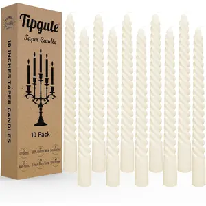 10 Pack Ivory Spiral Taper Candles 3/4×10 Inch – Dripless Smokeless Unscented Long Twisted Tapered Candle Sticks for Wedding Dinner Home Decor Advent Christmas – Cream Candlesticks
