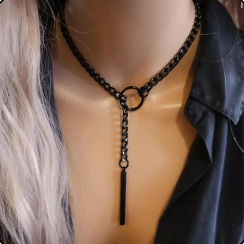 Heart O ring Sip Chain Necklaces for Women Stainless Steel Cuban Chain Bar Necklace Punk Rock Necklace Handmade Adjustable Necklaces for Men O-Ring y2k accessories