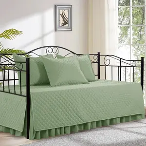 Daybed Cover Sets Diamond Stitching Daybed Bedding Set All Season Cozy Bedding with Bedskirt and Shams Microfiber Filling 5 Pieces Sage Green