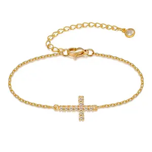 Tewiky Cross Bracelet for Women Dainty Cubic Zirconia Classic Tennis Bracelet Cute Tiny Rope Cuban Figaro Herringbone Chain Link Confirmation Gifts