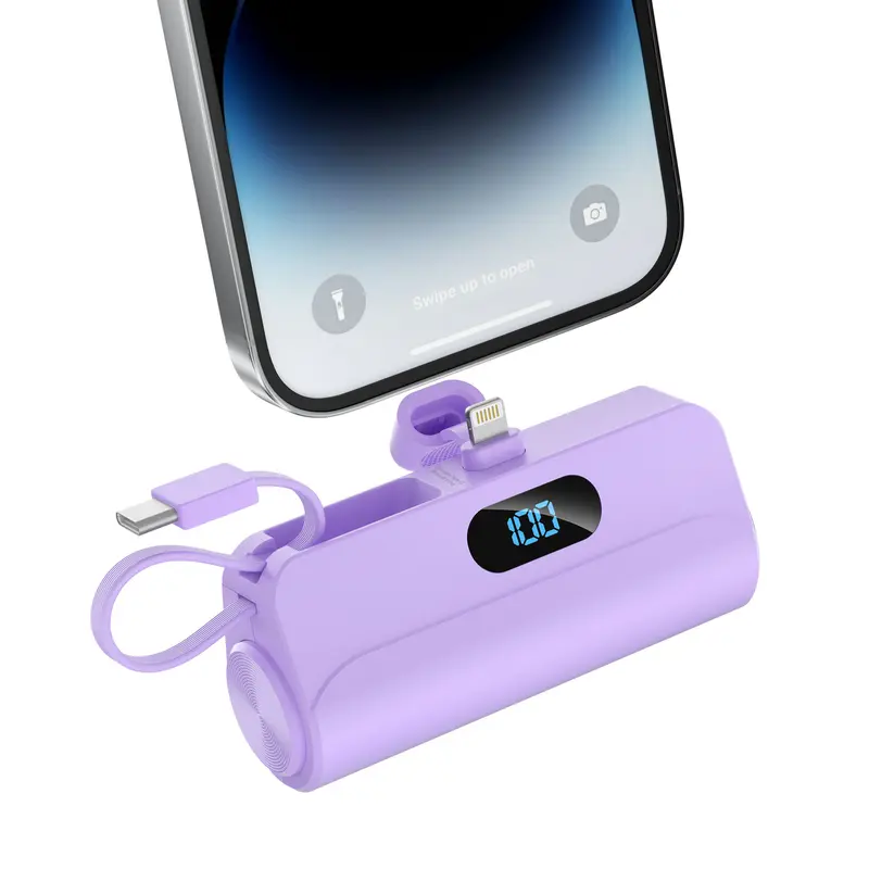 Diamuar 5000mAh Rechargeable Battery Pack - Mini Portable Universal Power Bank with Built-in iOS Interface, USB Type-C Cable, LED Display, Emergency Power for Smartphone, iPhone/Android/Samsung, Back to School techvibes