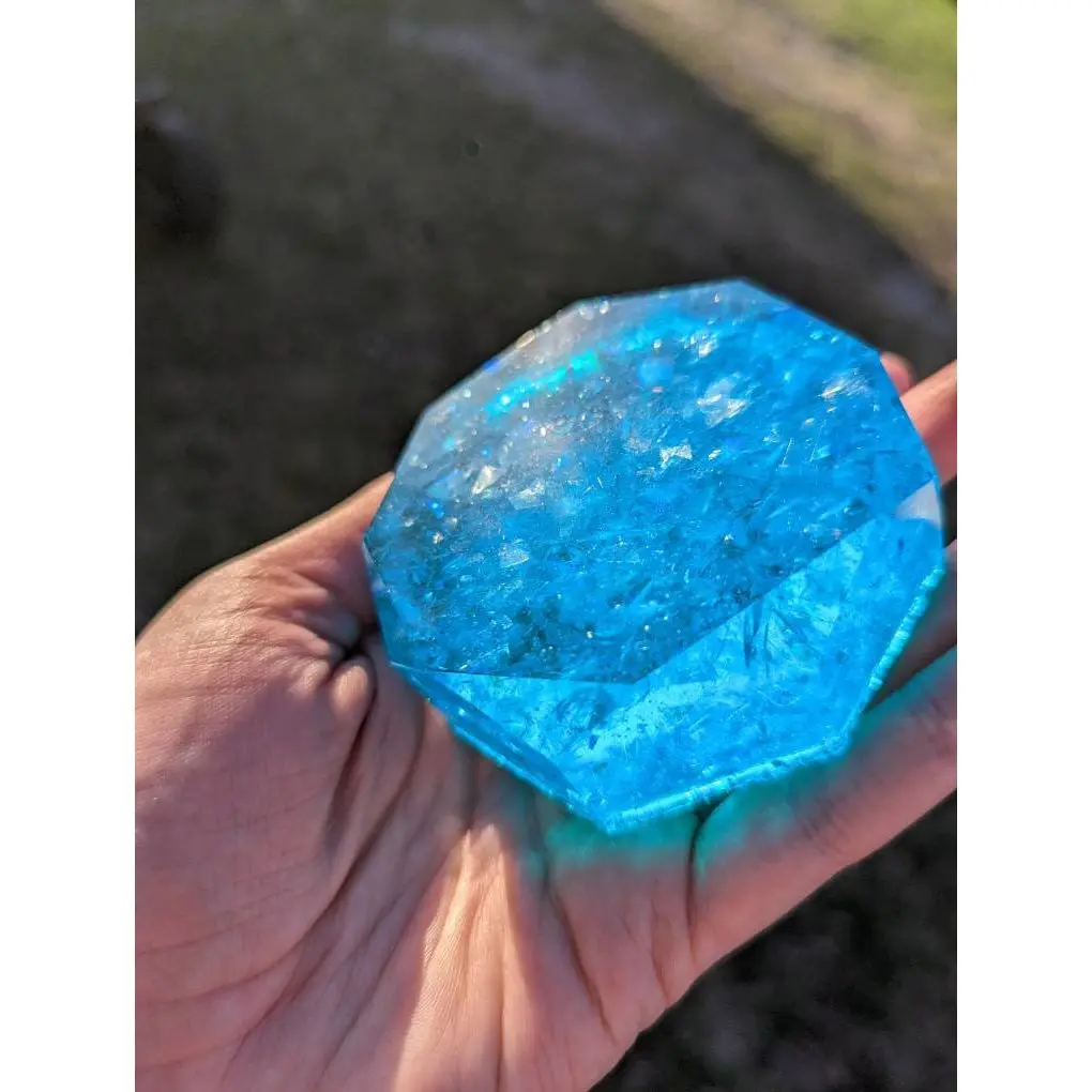 Icy Resin Crystal Pedestal Resin Crystal Paperweight Resin Paperweight Blue Holographic Paperweight Elemental Magic Iridescent Staff Topper