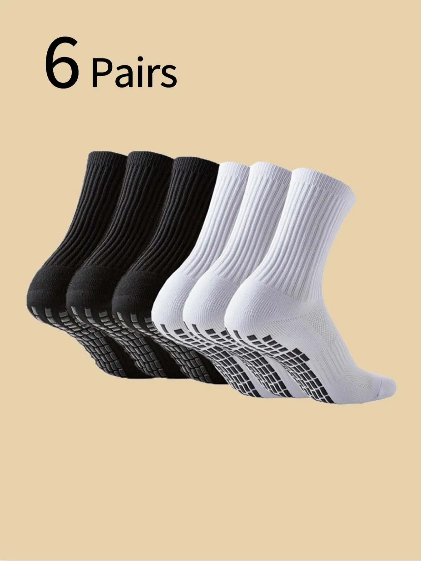 6 Pairs Men's Crew Socks, Anti-Slip Football Socks, Sports Socks, Shock Absorption, Durable Towel Bottom, Breathable, Sweat-Wicking, All Seasons