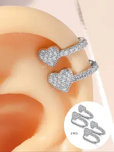 Elegant Heart Artificial Zircon Earrings Set, Dainty Fashion Jewelry, Stainless Steel & Metal Coating Heart Shape Earrings, No Piercing Required, Perfect Jewelry Gift for Women