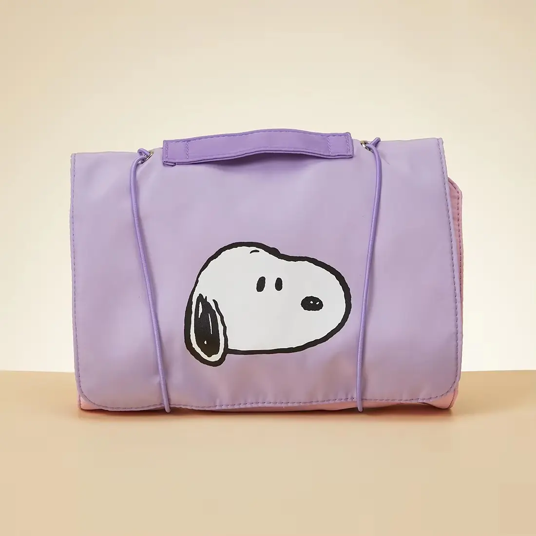 Snoopy Cute Print Polyester Cosmetic Bag - Large Capacity Foldable Travel Pouch for Toiletries, Waterproof Beauty Organizer with Handle, Cosmetic Pouch, Travel Beauty Bag, Travel Makeup Organizer, Polyester Fabric，Back To School