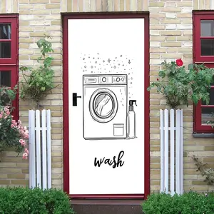 2pcs Creative Laundry Room Wall Stickers Minimalist Line Washing Machine Pattern Decals Bathroom Kitchen Decorative Stickers Self Adhesive Removable Wall Decor HomeDecor Supplies Waterproof Wear Resistant
