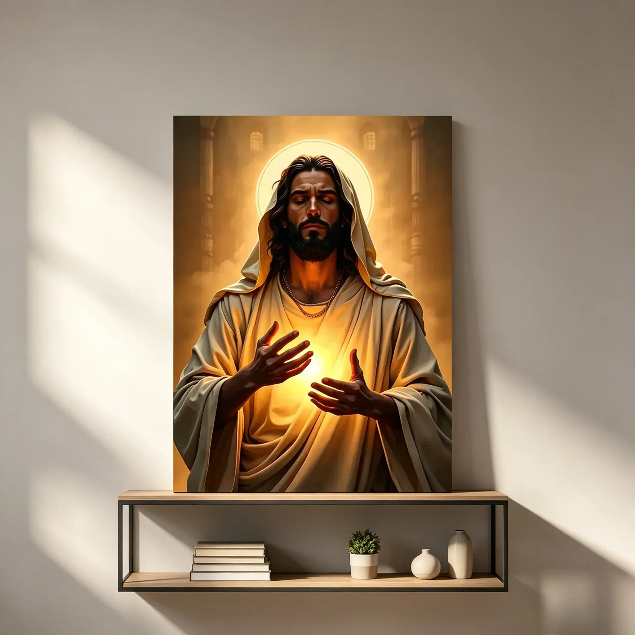 Jesus Christ Canvas Wall Art - 2D Water Resistant Christian Faith-Themed Graphic Prints, Modern Religious Decor, Divine Light Spiritual Wall Hanging for Living Room, Classroom, Bathroom, Kid Room