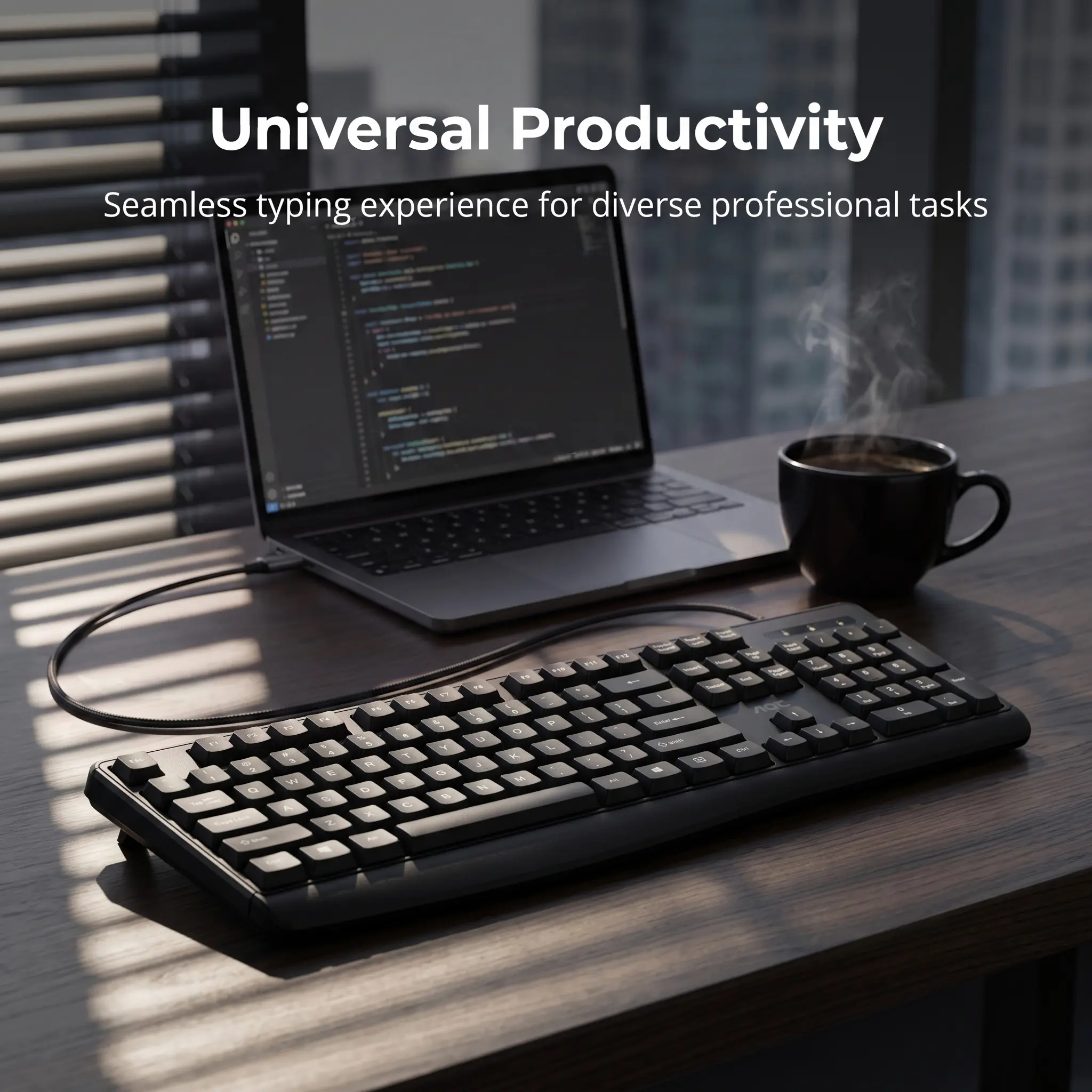 AOC Ergonomic USB Wired Office Keyboard - Sleek Minimalist Design, ABS Shell, Silver-Paste Conductive Film, 10M-Click Switch Lifespan, 1.5M Cable for Desktop & Laptop Daily Typing Work