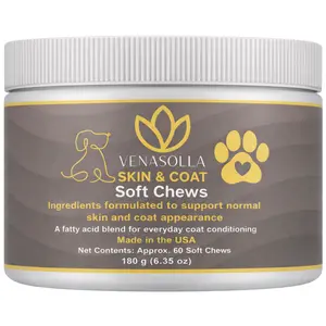 Skin & Coat Soft Chews for Dogs with Omega-3 Fish Oil (EPA & DHA), Biotin, Vitamins A & D3 - Approx. 60 Soft Chews - Made in The USA
