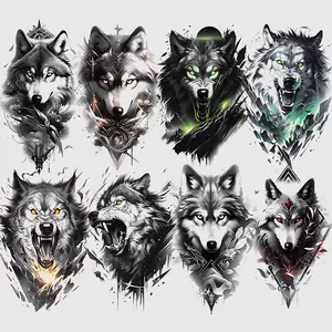 8-Piece Wild Forest Wolf Head Fake Tattoos Temporary Tattoo Stickers, Waterproof Long-Lasting Animal Design, Perfect for Arms & Legs, Party Essentials