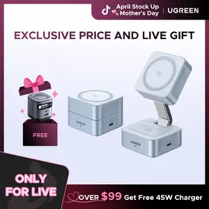 【LIVE ONLY】UGREEN 25W Magflow Wireless Charger 2-in-1 Magnetic Charging Station for iPhone 17/16/15/14/13/12 Pro Max, Fast Qi2 Certified Foldable Stand with USB-C Port, Compatible with AirPods, Dual Device Charging,TikTokShopholidayhaul