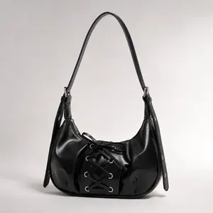 Trendy New Ribbon Bow PU Leather Dumpling Bag for Women, Fashionable Sweet Cool Crescent Hobo Purse, Chic Elegant Lace-Up Shoulder Bag, Casual Versatile Crossbody Sling Satchel, Social Media Viral Coquette Aesthetic Gift for Her