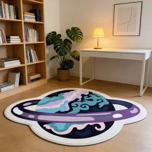 Dreamy Nebula Saturn Alien Carpet Purple Blue Contrast Plush Floor Mat Entrance Anti slip Wear resistant Foot Mat Children's Room Personalized Decorative Mat Suitable for Ins/Dreamy Universe Style Home Decoration